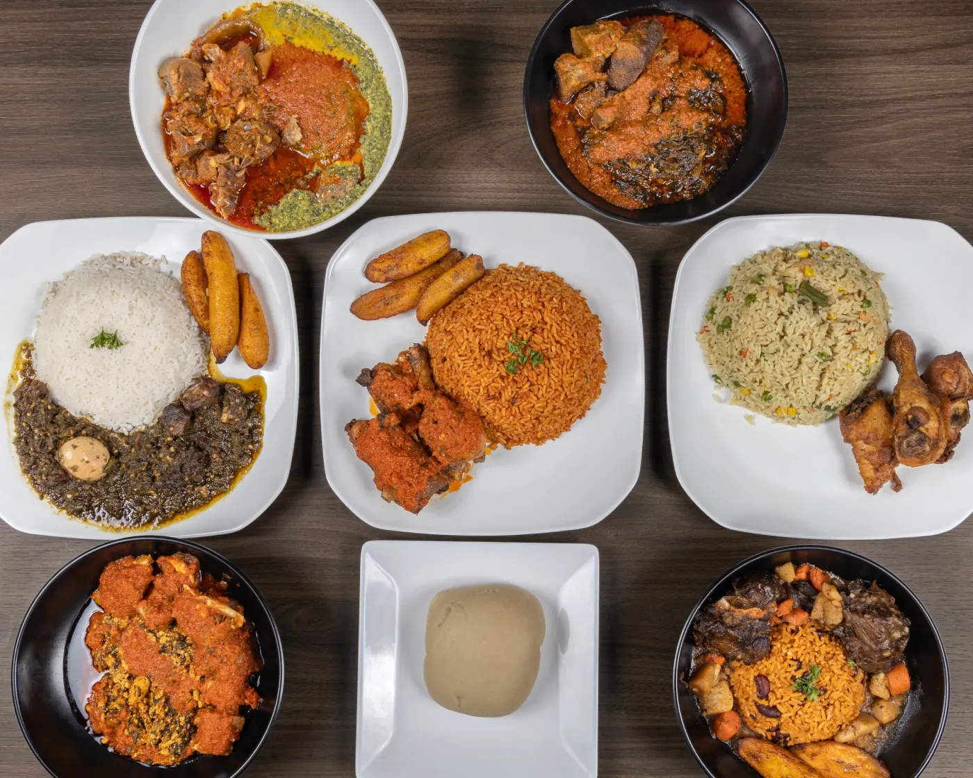M&M table spread with Nigerian dishes